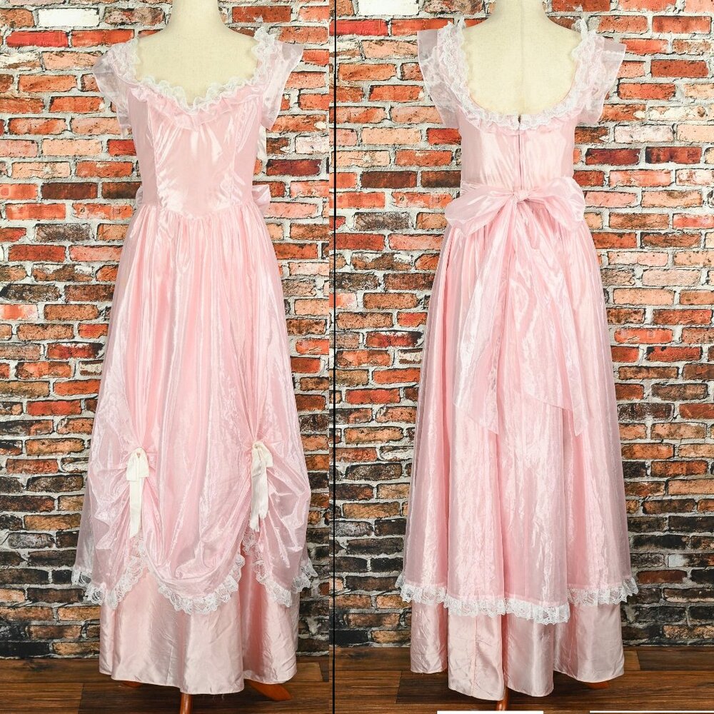 Vintage 60s/70s Blue & White Floral UNBRANDED Collared Long Sleeve Maxi Dress